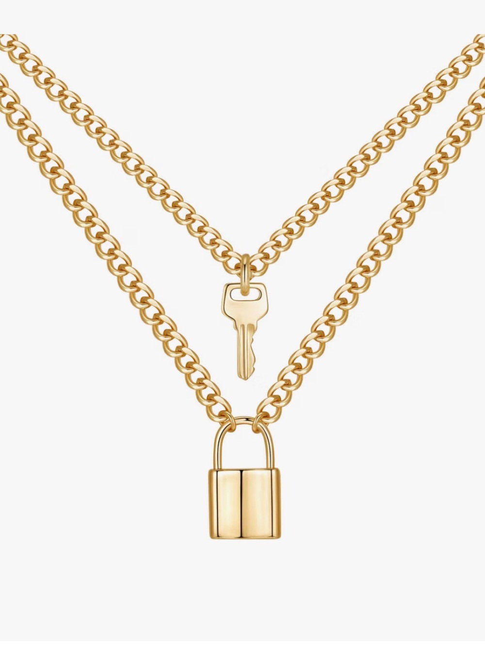 Monozo Lock and Key 14k Gold Filled Layered Necklace Gold Chain BNWT